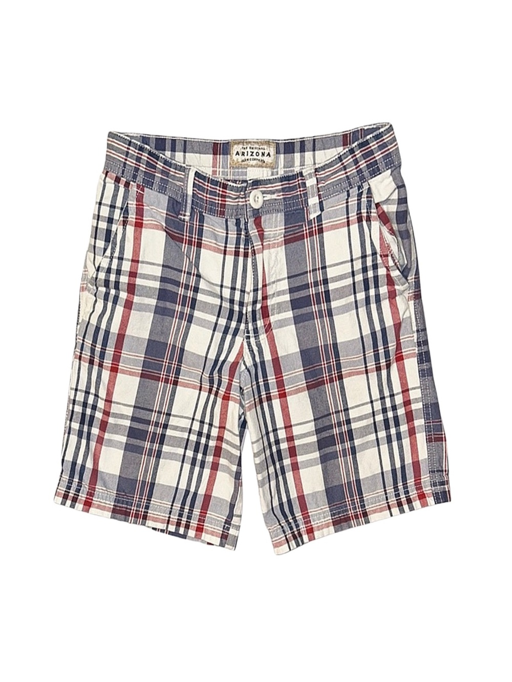 ARIZONA JEAN COMPANY Boy's Red, Blue And White Plaid Shorts 8 Husky